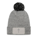 Knitted Patch Beanie with Pompom - heather grey